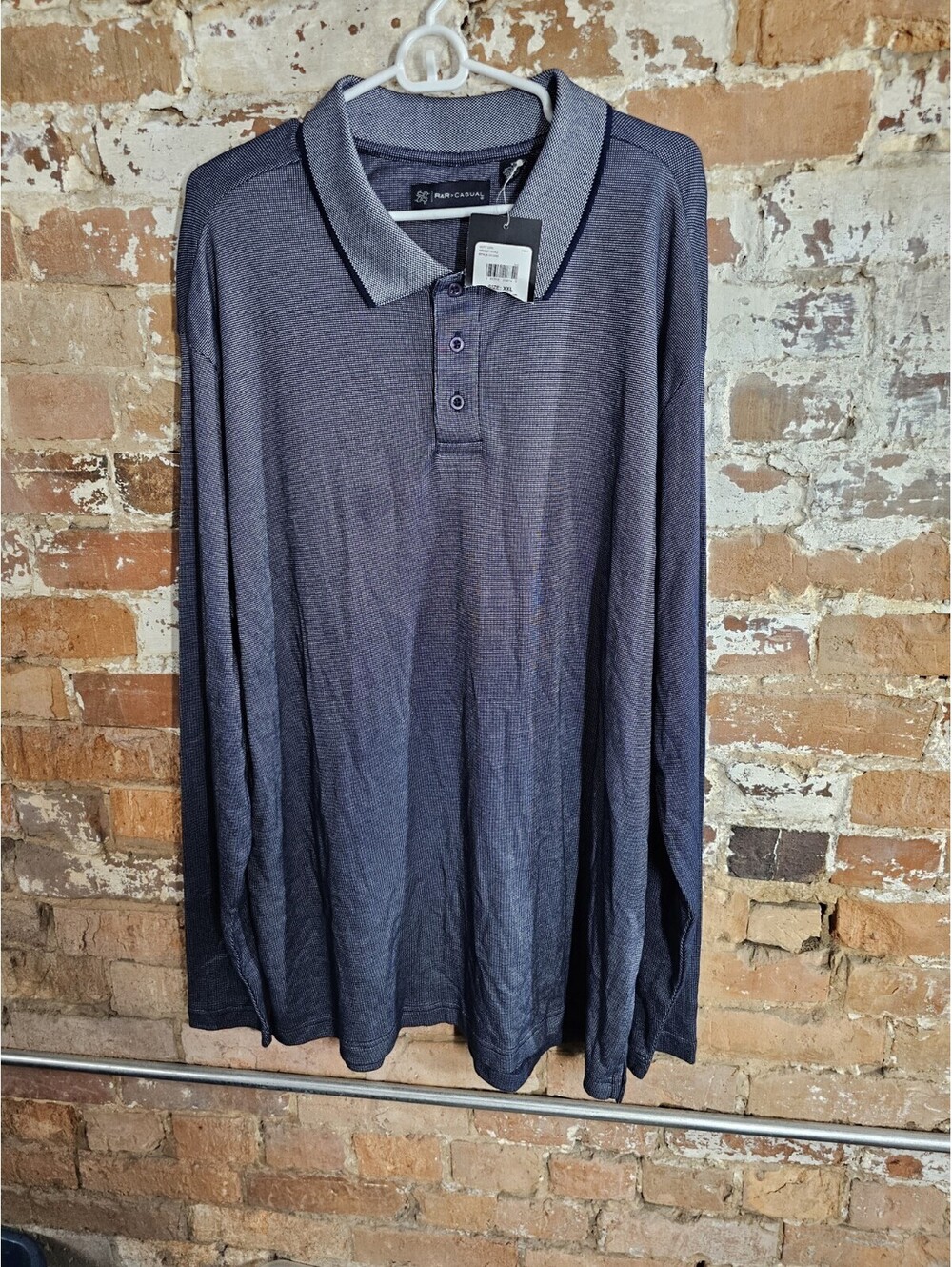 R&R Casual Mens XXL Navy Micro Dot Long Sleeve Polo Shirt NWT Cotton Blend